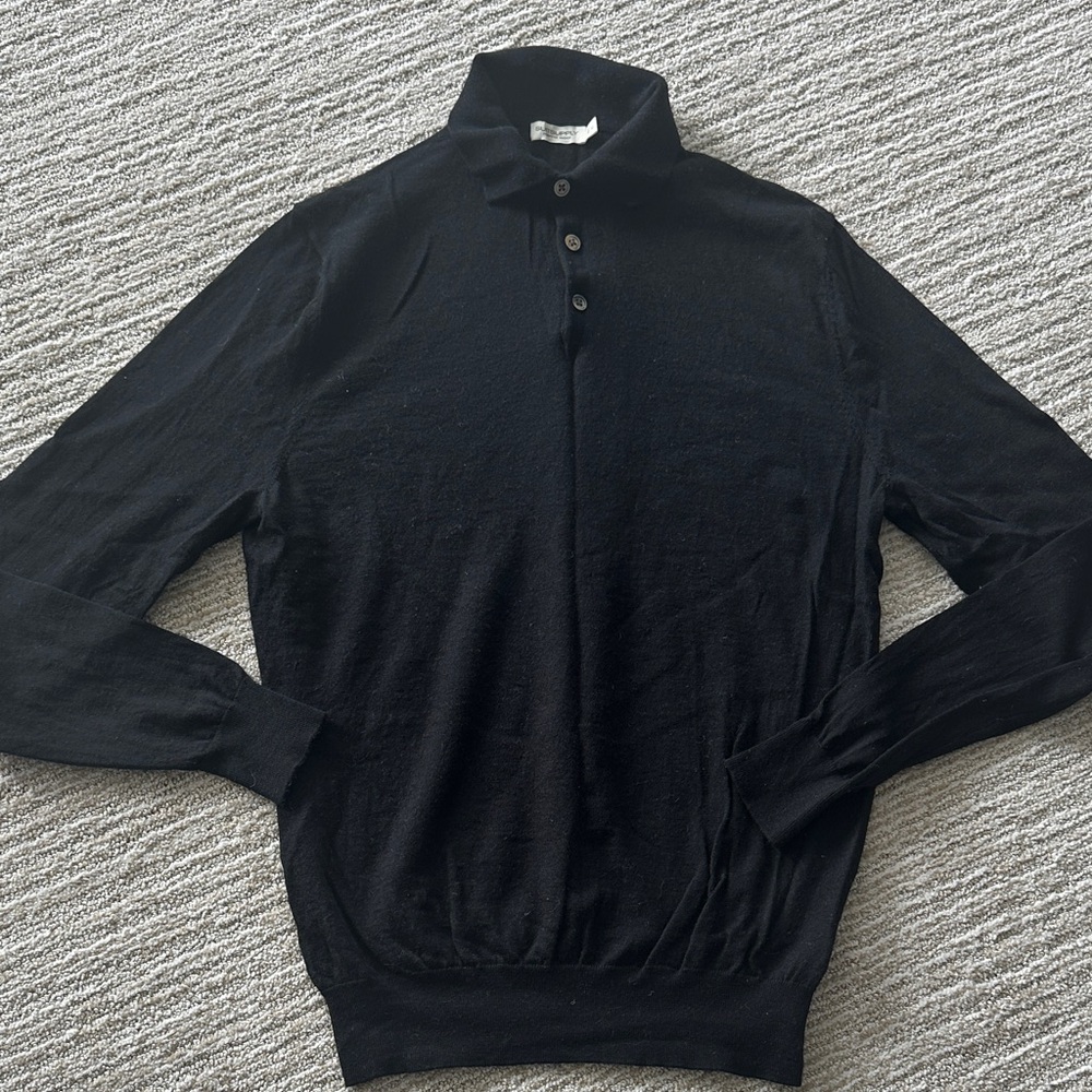 Suitsupply Black Long-Sleeve Polo Sweater medium